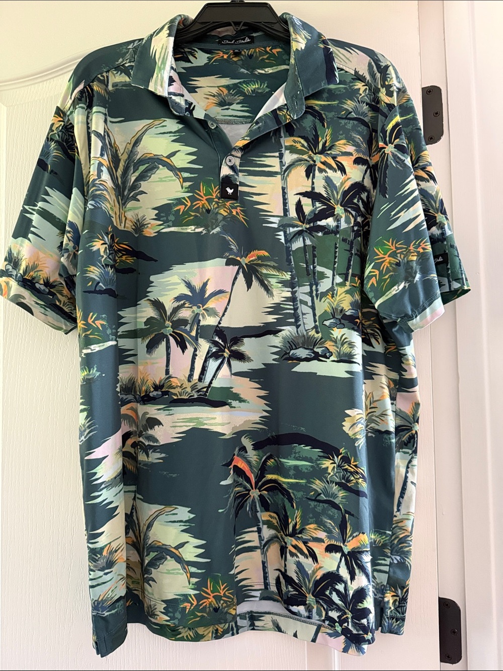 Bad Birdie Emerald & Teal Palm Print Polo